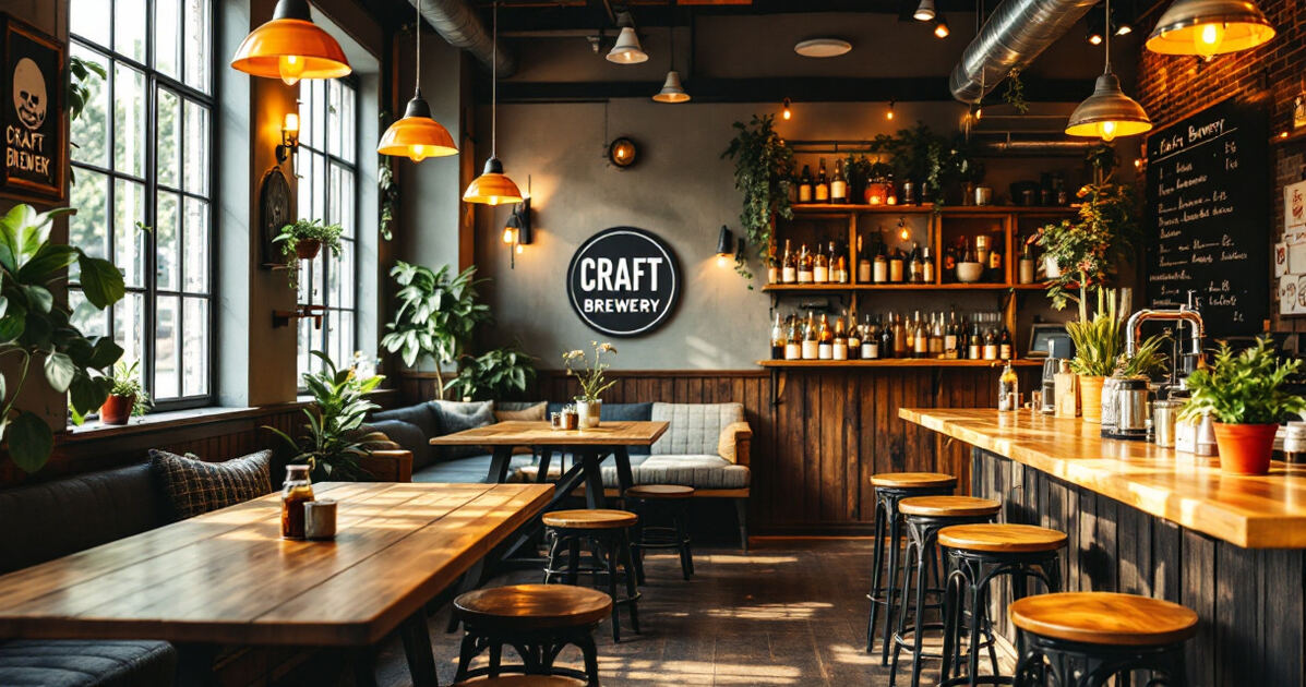 Cozy craft brewery taproom with warm lighting and southern decor