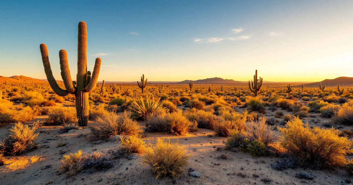 Chihuahuan desert landscape with yucca plants at golden hour