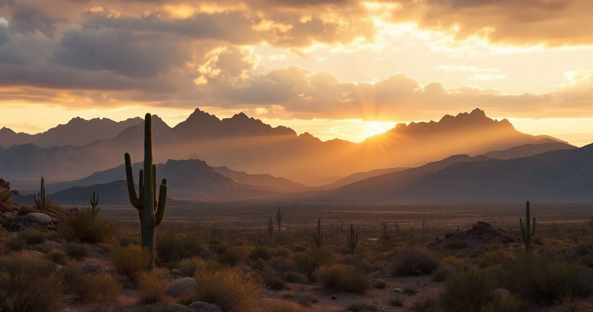 Organ Mountains at sunset behind the Las Cruces New Mexico desert valley